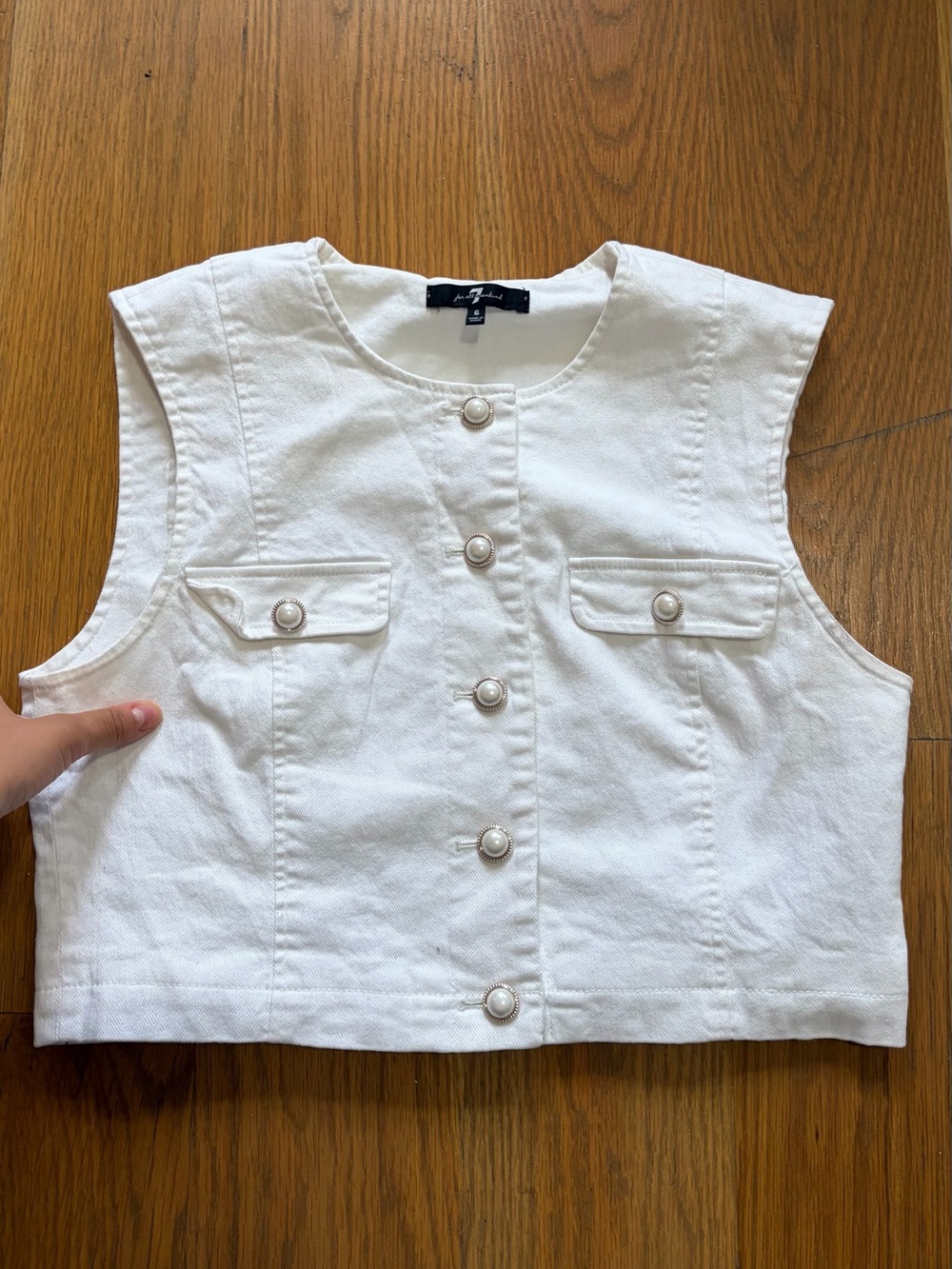 Women's White Pearl-Button Crop Vest